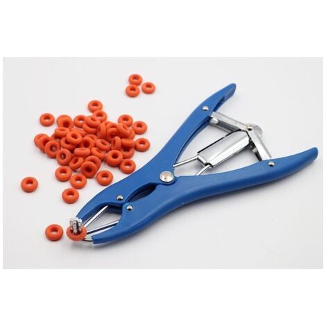 Pince de castration élastique en acier inoxydable pour bovins, porcs et moutons, ceinture, 100 anneaux en caoutchouc, 21,5 cm, bleue (1/4)