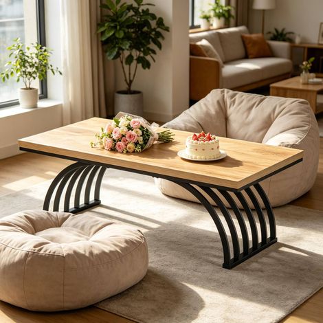 Table basse 120x60x45 cm marron et noir, design ouvert, en bois et métal, MEUBLIV (1/5)