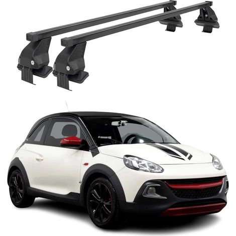 OMAC Dachträger Querträger Stahl für Opel Adam 2013-2019 – Abschließbar – City-Crash-getestet – DIN 75302:2019 – ISO/PAS 11154:2006 – Max. 50 kg Schwarz (1/5)