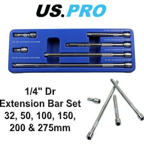 US PRO EXTENSION BAR SET 6PC 1/4"" DRIVE LONG SOCKET RATCHET SET 32MM-275MM 4185 (1/4)