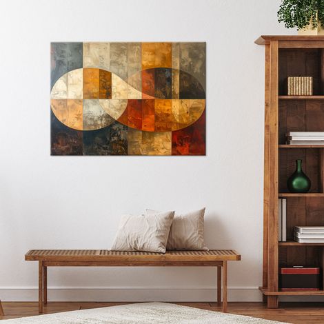 Wandbild Geometrische Abstraktion in Beige-Gold- und Rotbrauntönen 100x70 (1/4)