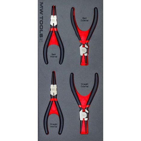 Mw Tools – Jeu de pinces à circlips 4 pièces en acier Chrome Vanadium – Pour servante d'atelier – MWPL4CI