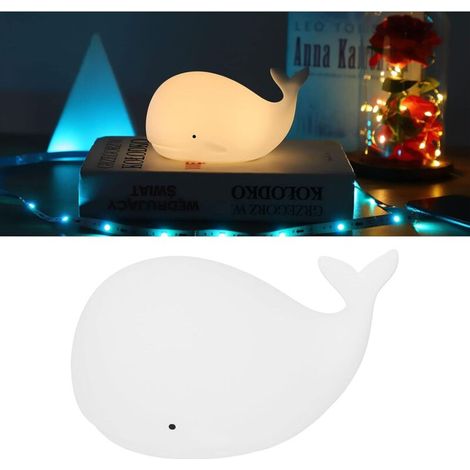1200mAH Veilleuse USB 7 Couleurs en Forme de Baleine 1.3W Lampe de Chevet Mignonne en Silicone pour Chambre à Coucher Blanche (1/5)