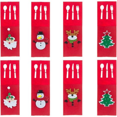 8 pièces Sacs à Couverts de Noël Porte-Couverts de Noël, pour Décoration de Table de Fête, Décoration de Noël (1/5)