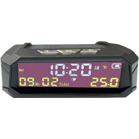 Horloge numérique de voiture avec affichage de la température et de la date, écran LCD solaire, système de surveillance de la pression des pneus (TPMS) pour l'extérieur et accessoires automobiles (1/5)