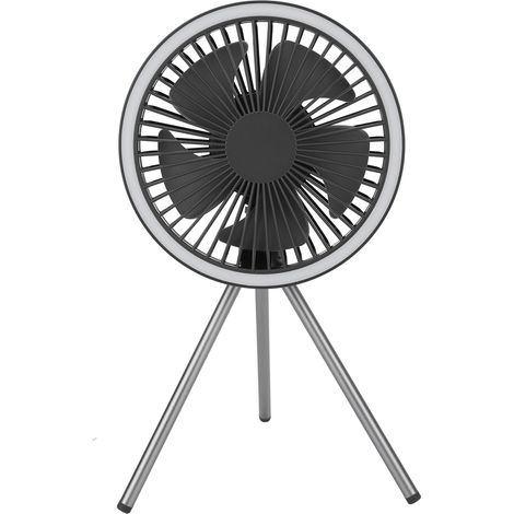 Ventilateur de camping portable, 3 niveaux de minuterie réglable, chargement USB, trépied amovible, gris (1/5)