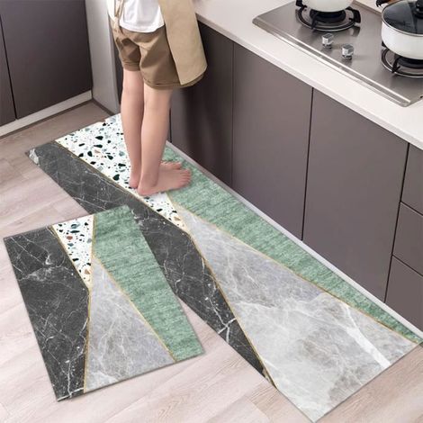 Lot de 2 Tapis de Cuisine - Antidérapants Absorbe Tapis de Bain - 40x120cm + 40x60cm Paillasson Couloir Décor Maison (1/3)