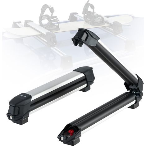 Porte-skis sur barre de toit, 2 pcs, support pour planche à neige universel en Alu avec verrou, pour 4 paires de skis ou 2 planches, compatible avec la plupart des barres transversales à fentes (1/5)