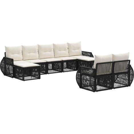 vidaXL Set Divano da Giardino 9 pcs Nero e Bianco Crema polyrattan