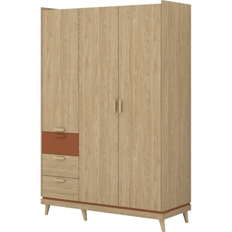 Armario Fertalu 100, Roble + Naranja, 215x144x57cm, Puertas de armario: Con bisagras, Número de estantes: 0