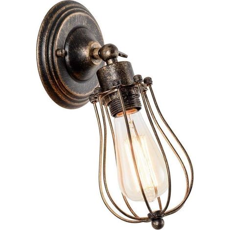 Lampada da Parete in Stile Campagna Plafoniere a Gabbia Regolabile in Metallo Applique da parete Vintage Applique Industriale per Interno Domestico Loft Ruggine Attacco E27 (1/4)