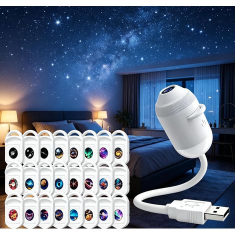 Projecteur veilleuse holographique dynamique 5D HD intelligent, prêt à l'emploi, orientable à 360°, alimenté par USB, planétarium ciel étoilé, cadeau pour enfants