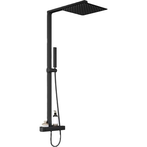BERNSTEIN - Colonne de douche combinée thermostatique acier inoxydable + pommeau 30x30cm - 112,5x50cm - NT6705 Noir, Noir 30x30cm (1/5)
