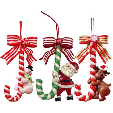 Adornos navideños de bastón de caramelo de 3 piezas, decoraciones navideñas colgantes, adornos de árbol de caramelo artificiales, bastón de caramelo de muñeco de nieve de Papá Noel (1/5)
