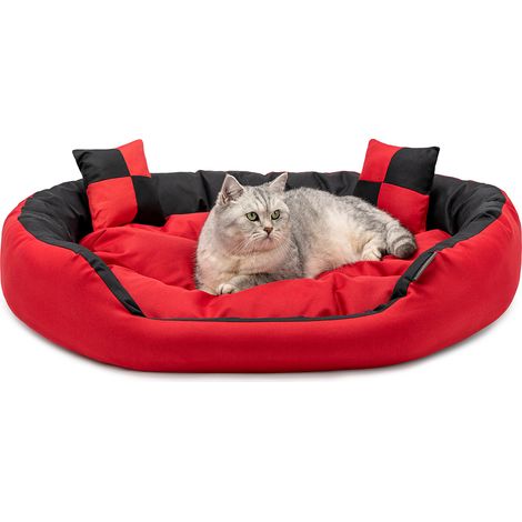 lionto Katzenbett, modernes 4-in-1 Bett aus Oxford-Gewebe, wendbar, kratzfest & pflegeleicht, 85x70 cm, rot/schwarz