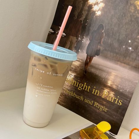 Tasse à café d'été tendance, grande capacité, paire en plastique pastel, paille incluse, verre à boisson réutilisable pour filles, recette de l'été (1/3)