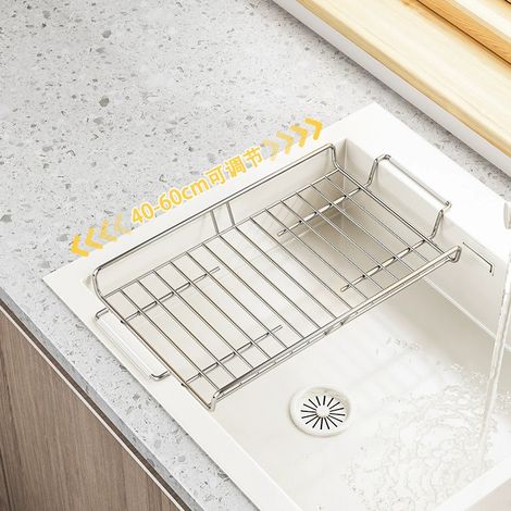 304 Stainless Steel Sink Drain Rack, Adjustable Kitchen Storage Rack, Double-Layer Dishwashing Rack (1/4)