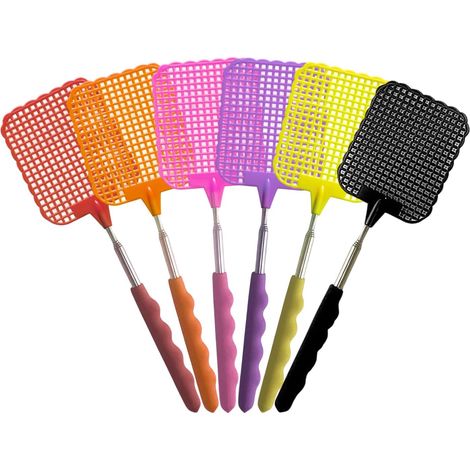 6 Pièces Tapettes à Mouches Extensible, Manche télescopique Lutte Antiparasitaire Manuelle, Portable Tapettes Anti Moustique pour Insectes-Rouge/Orange/Jaune/Rose/Violet/Noir (1/5)