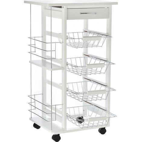 Chariot de cuisine avec tiroir 4 paniers métalliques amovibles 47x37x83 cm blanc (1/5)