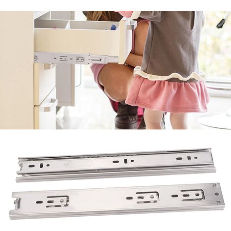 Rail de guidage de tiroir en acier inoxydable 12"-18", dispositif de glissement à 3 sections pour meubles (12" non amorti) (1/5)