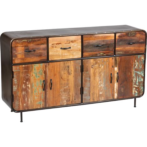 Buffet 4 portes et 4 tiroirs 160x40x90 cm en bois recyclé et métal - HUNTER