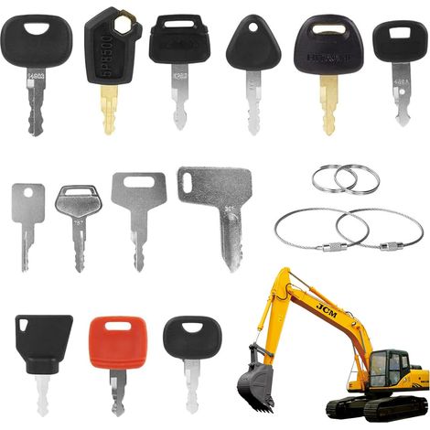 Schlüsselset für Baumaschinen, 17 Ersatzzündschlüssel, 13 verschiedene Schlüssel und 4 Schlüsselanhänger für Bagger, Gabelstapler und Traktoren (1/5)
