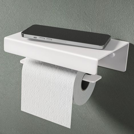 Mai & Mai Porta Carta Igienica con Mensola, Portarotolo Carta Igienica Moderna in Lega di Alluminio, Montaggio a Parete, Accessori Bagno, Bianco Sabbia, Lino-05 (1/5)