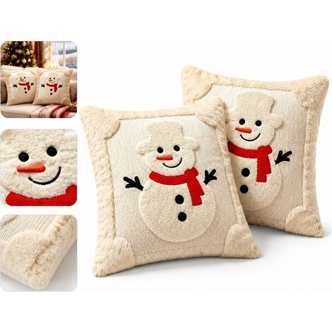 2 Pcs Housses Coussin Noel Beige Brodee Sapin Bonhomme Neige 45 x 45 cm Sans Rembourrage Sofa Canape Deco Fete Hiver Chaud (1/5)