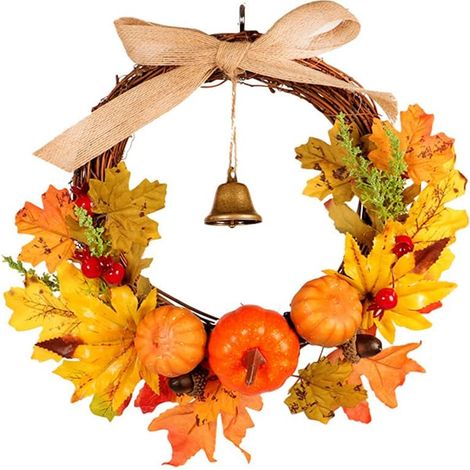 Couronne Artificielle en Érable, Couronne d'automne, Couronne De Citrouille D'érable, Décoration de Fenêtre, pour Thanksgiving d'automne, Mariage, Halloween et Noël (30 cm/11.81 in) (1/5)
