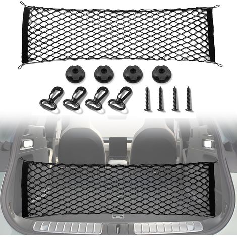 Rete portaoggetti estensibile per bagagliaio auto, accessorio elastico regolabile per esterni, con gancio, per SUV, auto e camion (90 x 40 cm)