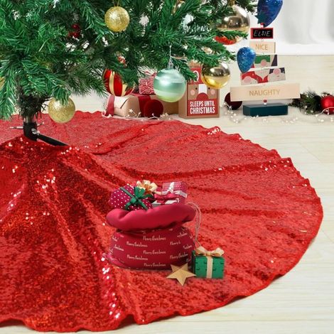 Weihnachtsbaumdecke, 90 cm Durchmesser, Weihnachtsbaumfußschürze, Weihnachtsbaumschmuck, Innendekoration (rot) (1/5)