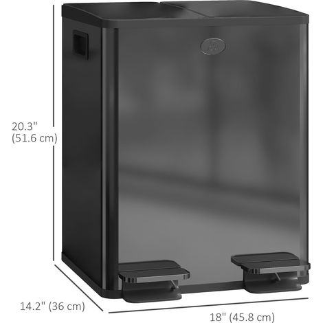 Poubelle double noire 2 x 20 litres à fermeture douce avec pédale et seaux intérieurs amovibles pour la cuisine (1/5)