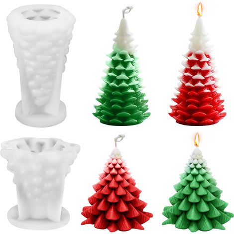 Moule Bougie Noel 2 Pièces, Moule Silicone Bougie Moule Silicone Noel Fabrication de Bougies, 3D Moule Bougie Sapin Pour Bougie Parfumée, Savon, Pouding (1/5)