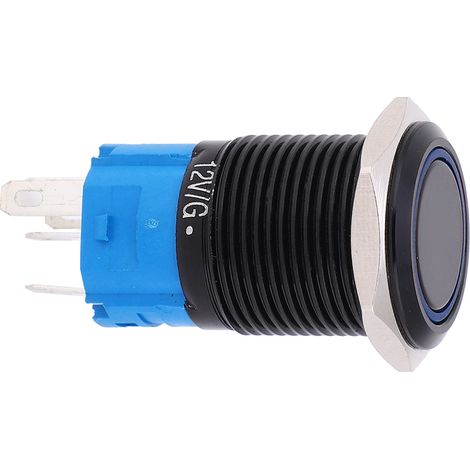 Interrupteur poussoir 12V DC 16mm 5 broches auto-verrouillant IP65 étanche avec voyant lumineux bleu, lot de 2 pièces (1/5)