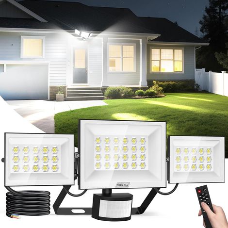 Projecteur LED 200W avec Détecteur de Mouvement, Projecteur LED Extérieur 20000LM avec Télécommande, Spot à Trois Têtes 6500K pour Extérieur, IP66 Résistant à l'eau, Garage, Patio (1/5)