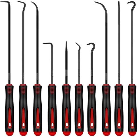 10 Pcs Alloy Steel Hooks and Hooks Automotive Precision Tool for Removing Pipe, Oil Seal, Gasket Removal (Red/Black, 6.3"+9.4") (1/5)