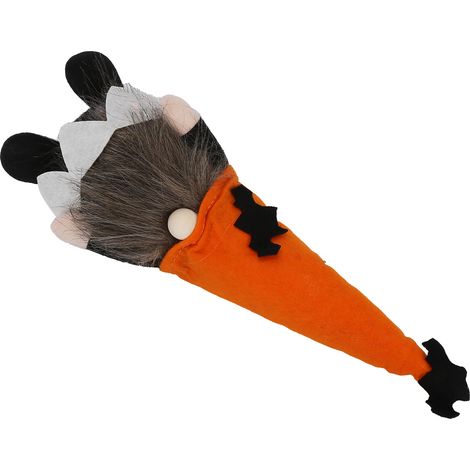 Poupée décorative sans visage d'Halloween, en peluche, pour table à manger, canapé, étagère ou lit. Chapeau orange. (1/5)