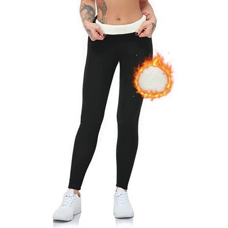 Leggings Chauds - Doublure Peluche Épaisse Intégrée - Taille Haute Opacité Totale - Pour Activités Extérieures et Fitness - 1 Pièce - Noir - Taille XXL (1/5)