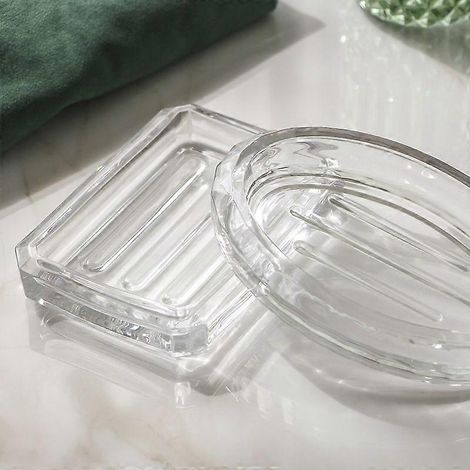 Lot de 2 porte-savons en verre transparent, porte-savon rectangulaire moderne pour salle de bain et cuisine, garde le savon propre et sec (1/4)