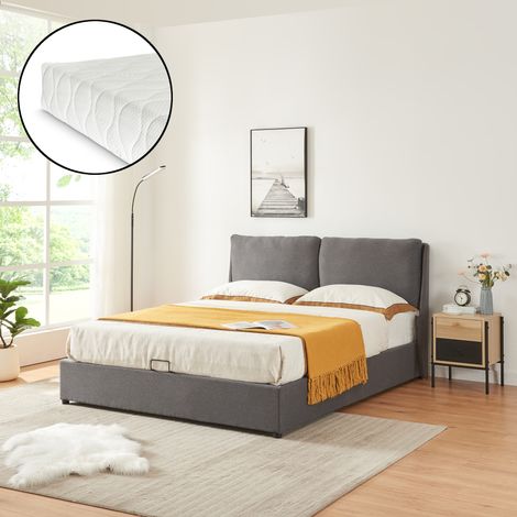 Cama matrimonio Lunner somier abatible + colchón 140x200cm - Gris oscuro [en.casa]
