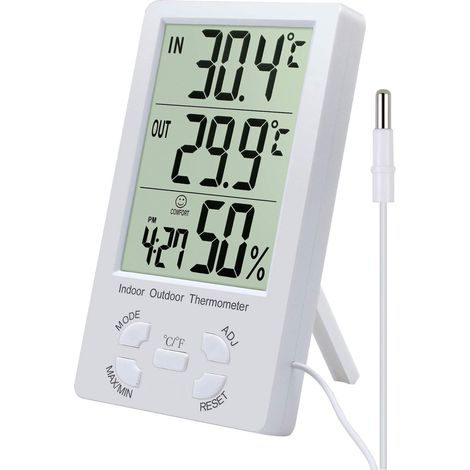 Thermomètre Hygromètre Numérique LCD avec Sonde, Thermomètre Intérieur Extérieur, Capteur Testeur pour Réfrigérateur (1/5)