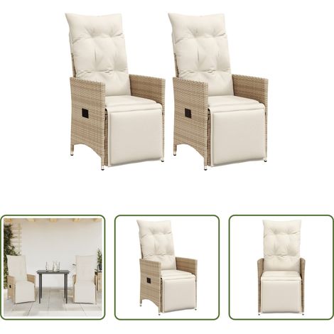 Gartensessel -  Gartensessel mit Kissen 2 Stk. Verstellbar Beige Poly Rattan (1/5)