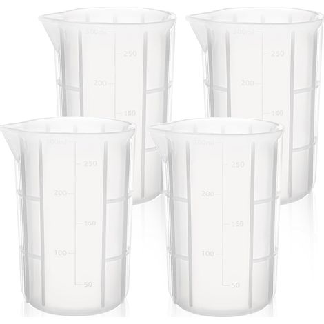 Silicone Measuring Cups, 4 Pièces Verre Doseur Silicone 300ml, Verre Gradué pour Resine Epoxy, Gobelet Doseur Antiadhésives pour Moules Coulée Résine Époxy, Bricolage, Cuisine