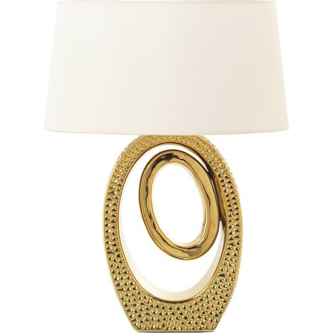 Lampe de salon céramique dorée élégance Dumessa - Doré éclatant et texturé (1/4)