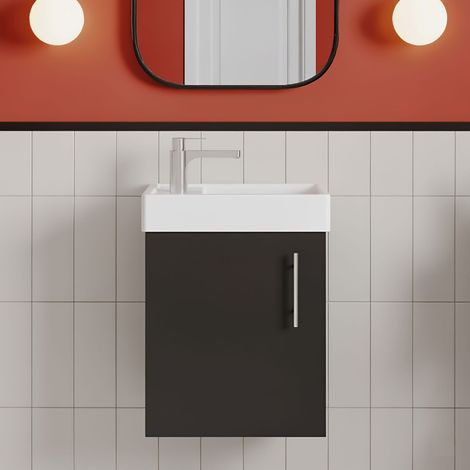 Nuie Vault Wall Hung 1-Door Vanity Unit with Basin 400mm Wide - Satin Anthracite (1/4)