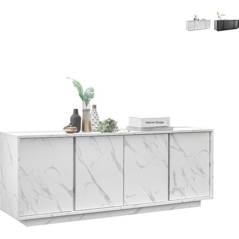 Moderne Design-Kommode mit 4 Türen in Marmoroptik 180x43x79cm Athens - Weiß