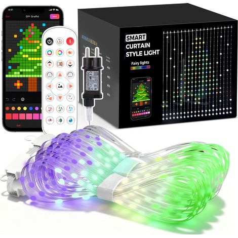 3mx3m Rideau Lumineux 400LED, Guirlande Lumineuse Rideau avec DIY App, Télécommande, 100 Modes, IP44, Extérieure et Interieur pour Noël, Mariages, Fêtes, Jardins, Fenêtre, Multicolore (1/5)
