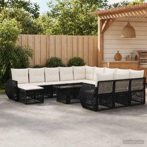vidaXL Set Divano da Giardino 13 pz Nero e Bianco Crema polyrattan (1/5)