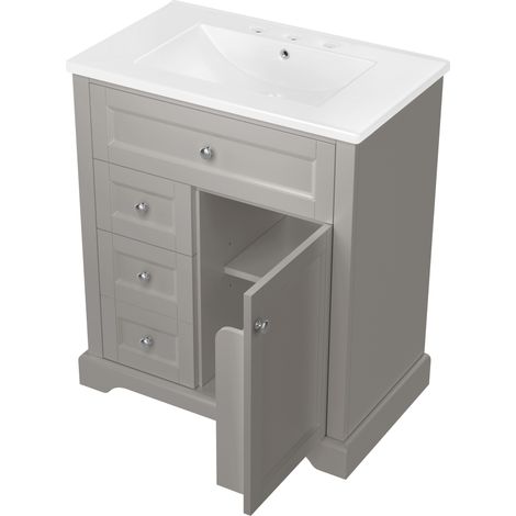 Mueble de baño de pie con lavabo cerámico 76x46x87 cm MDF lacado gris HOMVRA (1/5)