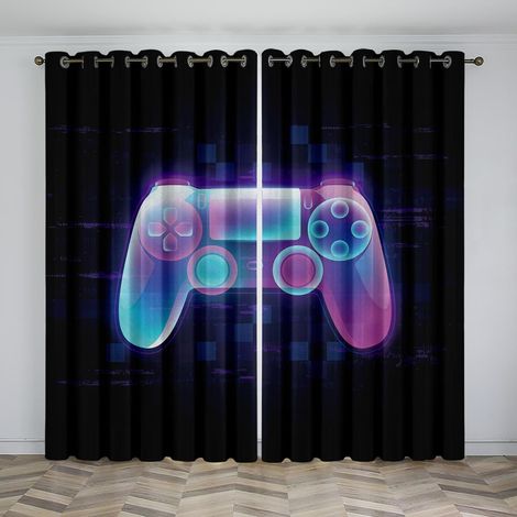Rideaux à œillets exquis pour chambre d'enfant -Motif manette de jeu violet 200 x 213 cm - Rideaux 3D - Rideaux perforés opaques d'intérieur - Isolation et réduction du bruit - Applicable à la chambr (1/5)